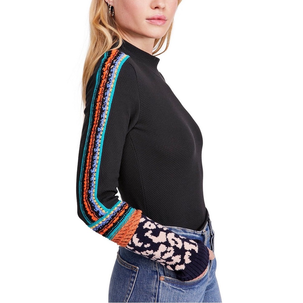 Free People Switch It Up Thermal Top Size XS Black Crochet Boho Hippie Indie